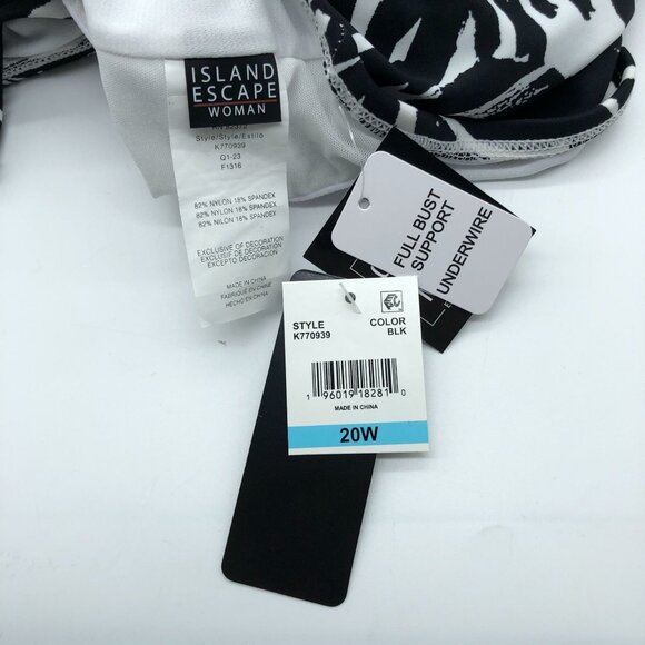 Island Escape Full Bust Support Underwire Tankini Top Palm Print Black White 20W - Picture 4 of 5